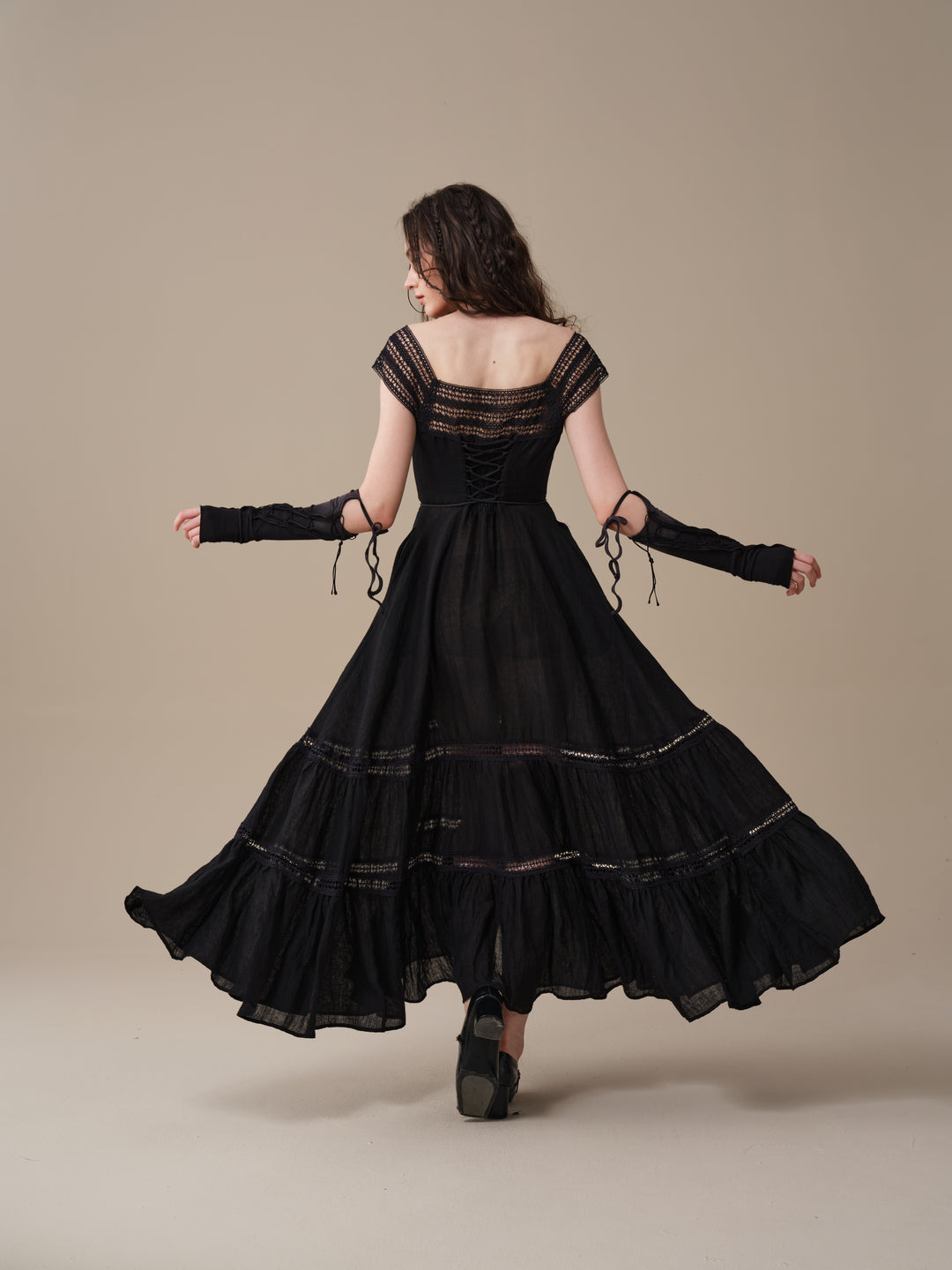 Cherry Tree 25 | Lace Linen flared dress