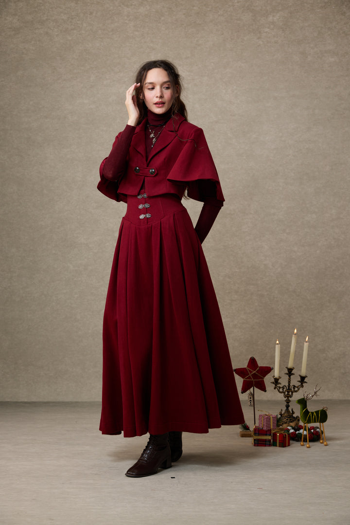 Clarise 22 |Retro Wool Skirt & Cape (2 pieces)