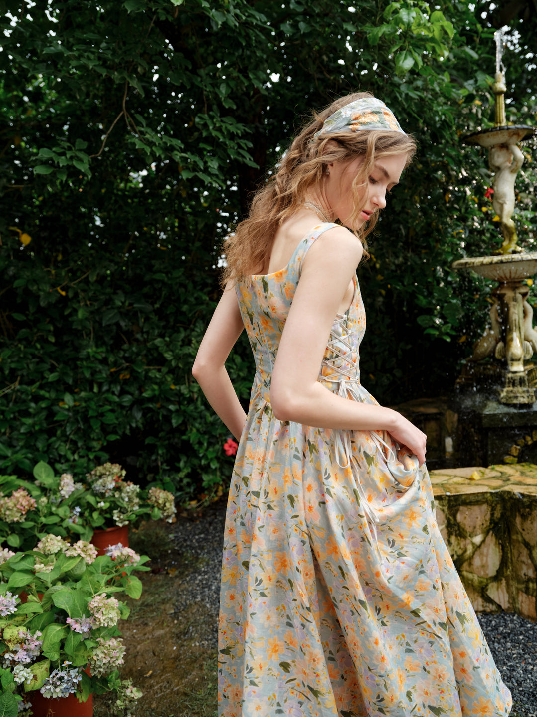 Adelia 17 | lace up daisy linen dress
