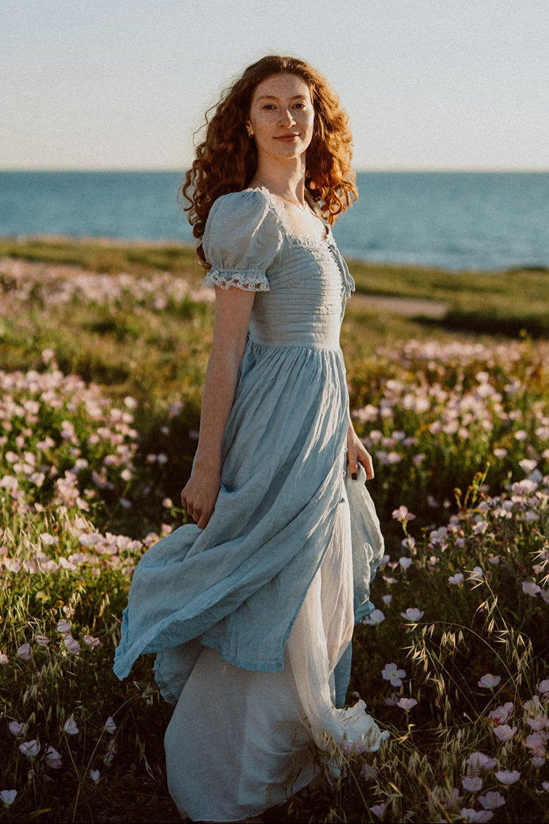 Monet Haze 26 | Fairy layered Linen Dress with pintucks – Linennaive