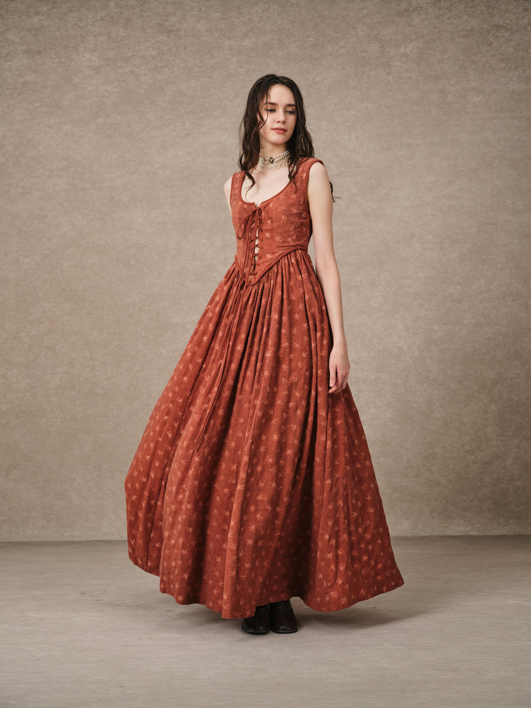Anis 23 | Lace-up Jacquard Linen Corset Dress