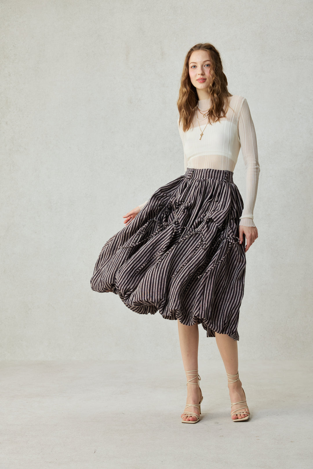 Camellia Bubble 22 | Drawstring Bubble Linen Skirt