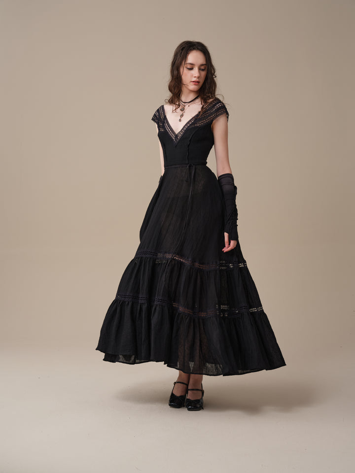 Cherry Tree 25 | Lace Linen flared dress