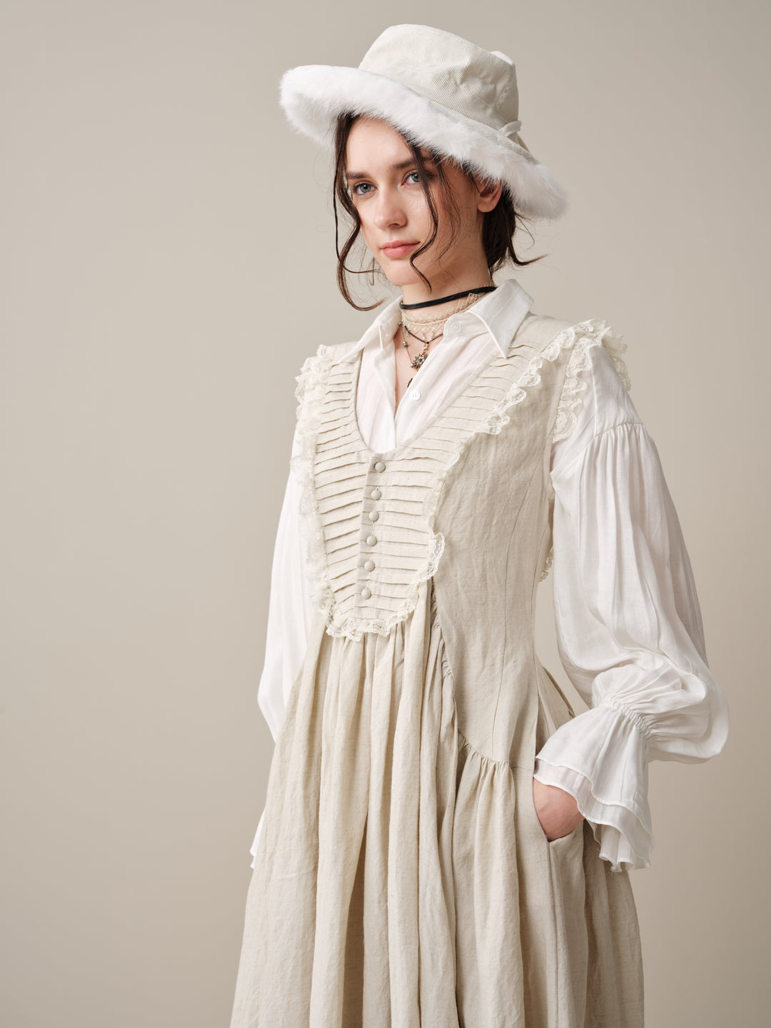 Edith 14 | Pleated Corset Linen Dress