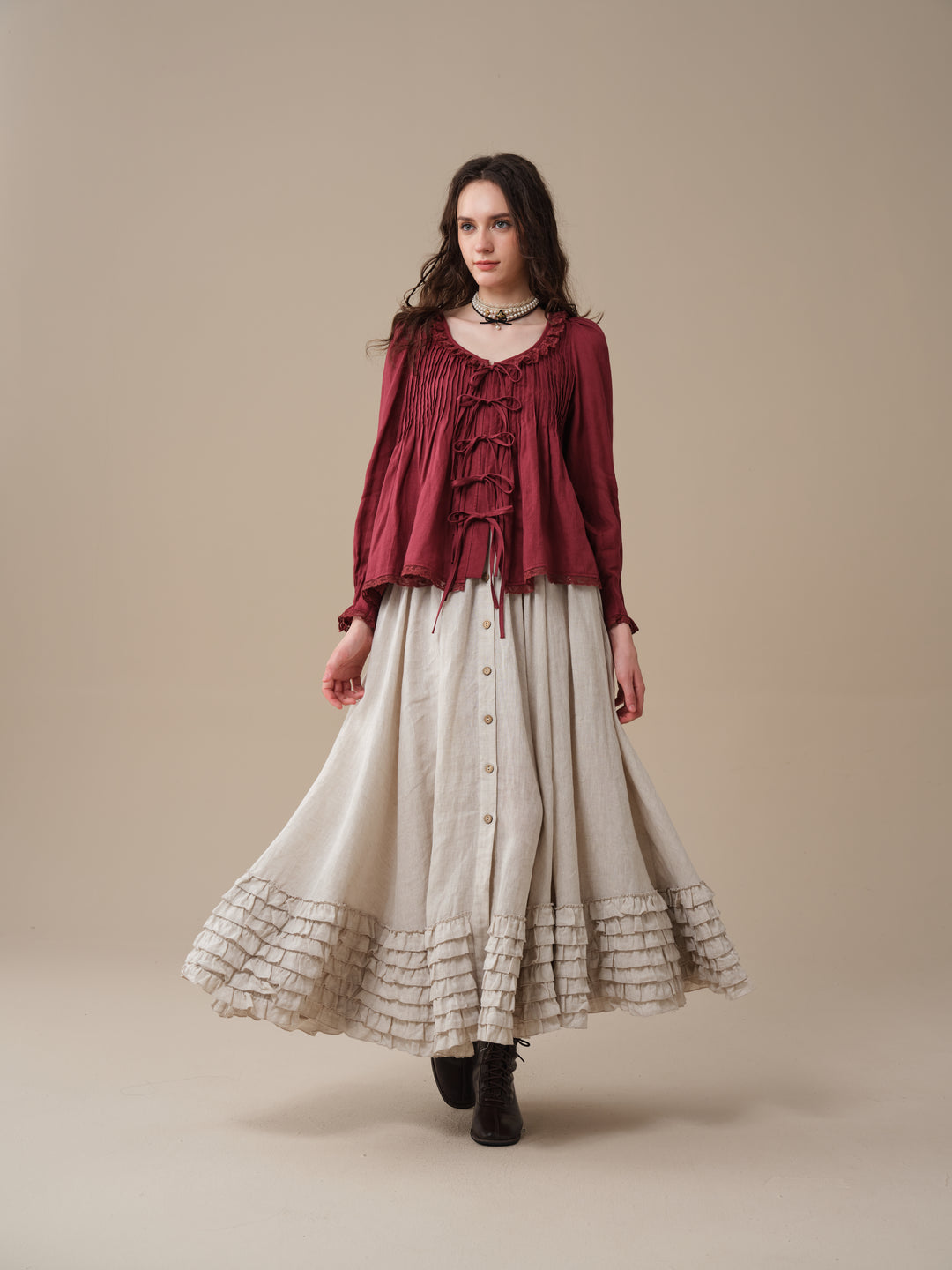 Isadora | Ruby Linen Poet Shirt