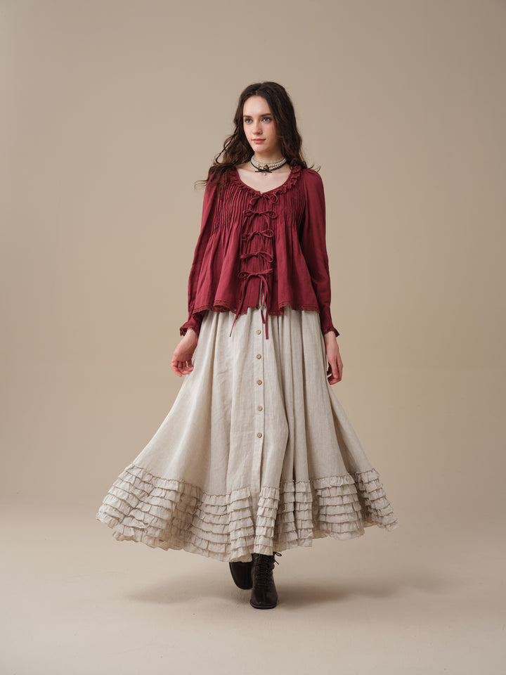 Isadora | Ruby Linen Poet Shirt