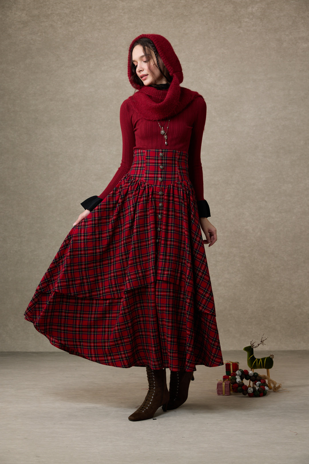 Christina 19 |Retro Layered Wool Skirt