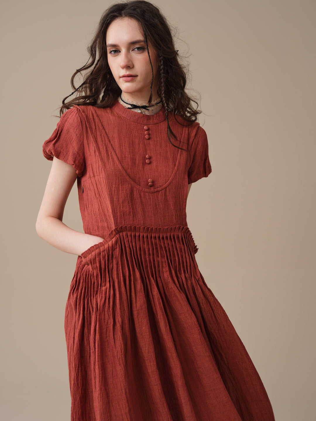 Thistle 09 | Smocked Bib Linen Midi Dress