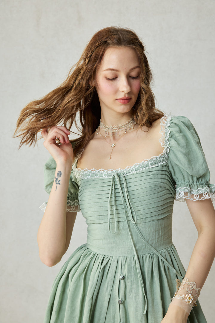 Monet Haze 26 | Fairy layered Linen Dress with pintucks