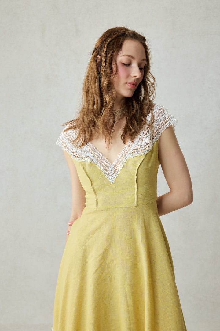 Cherry Tree 25 | Lace Linen flared dress