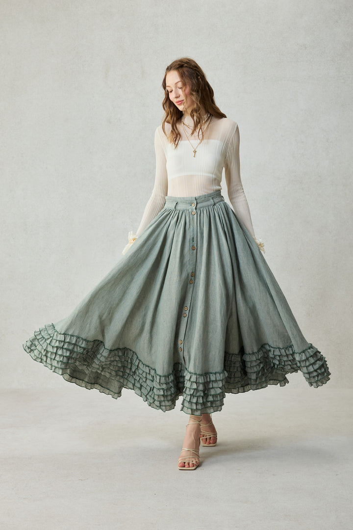 Dorothy 27 | Ruffled maxi linen skirt