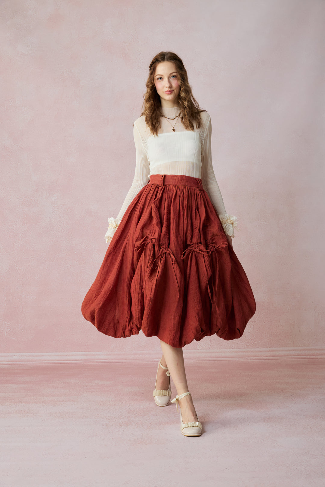 Camellia Bubble 22 | Drawstring Bubble Linen Skirt