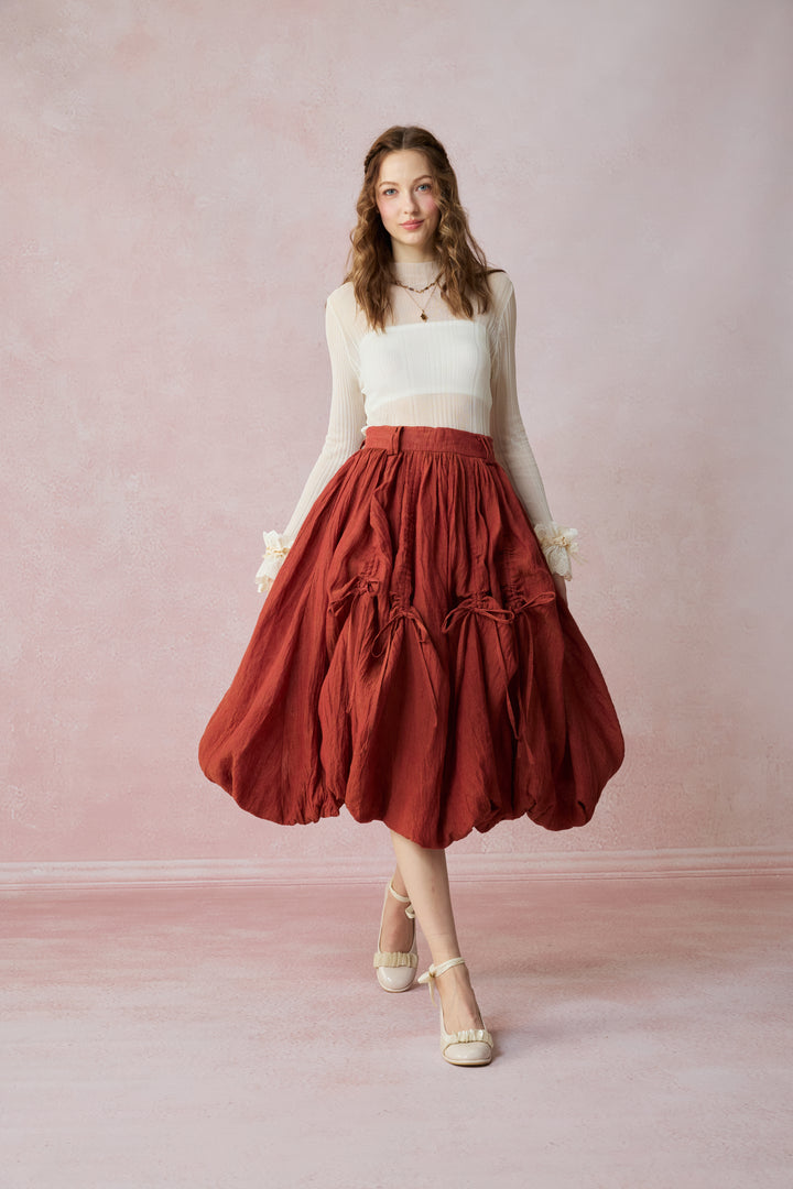 Camellia Bubble 22 | Drawstring Bubble Linen Skirt