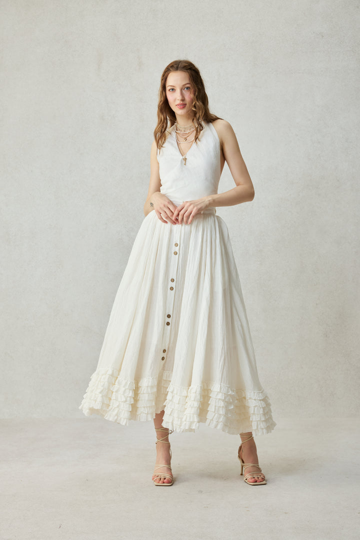 Dorothy 27 | Ruffled maxi linen skirt