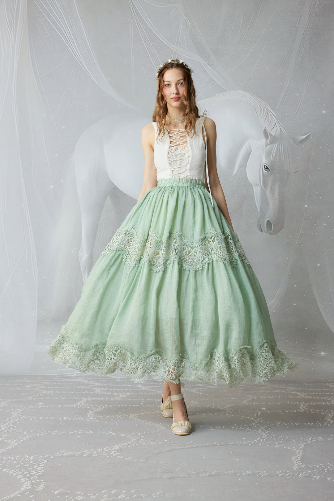 Moonstone 22 |Lace linen Maxi skirt