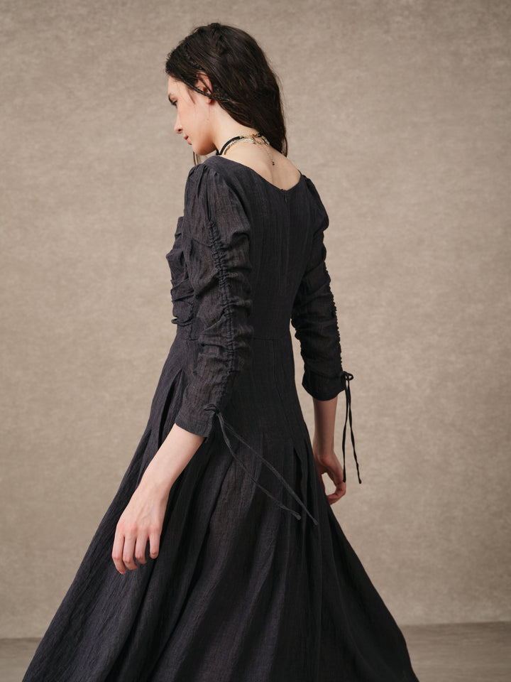 Emma 11 | Lace-Up Ruched Linen Maxi Dress