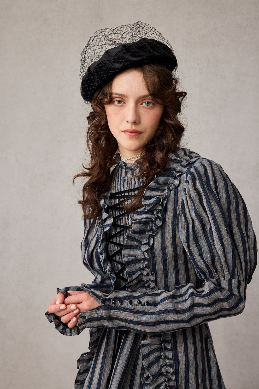 Elizabeth 15 | Victorian Linen Dress Sienna stripes / 3XL Elizabeth 15 | Victorian Linen Dress Sienna stripes / 3XL