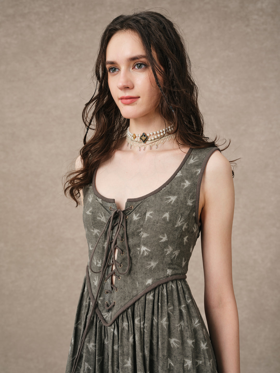 Anis 23 | Lace-up Jacquard Linen Corset Dress