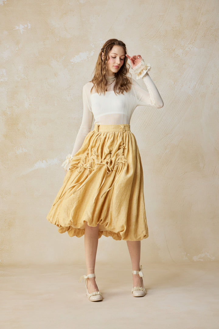 Camellia Bubble 22 | Drawstring Bubble Linen Skirt