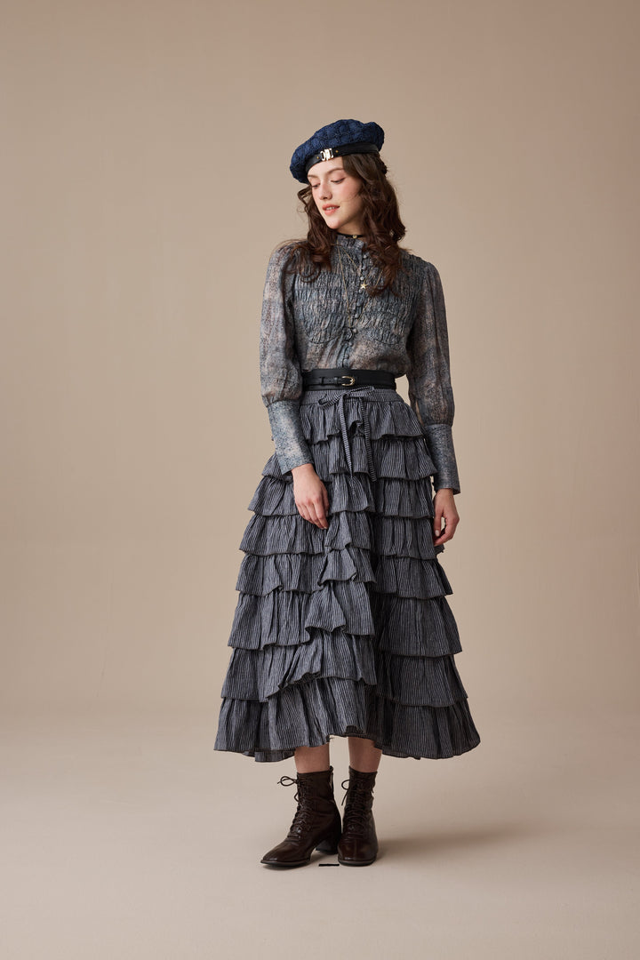 Ischia 14 | Layered petal linen skirt