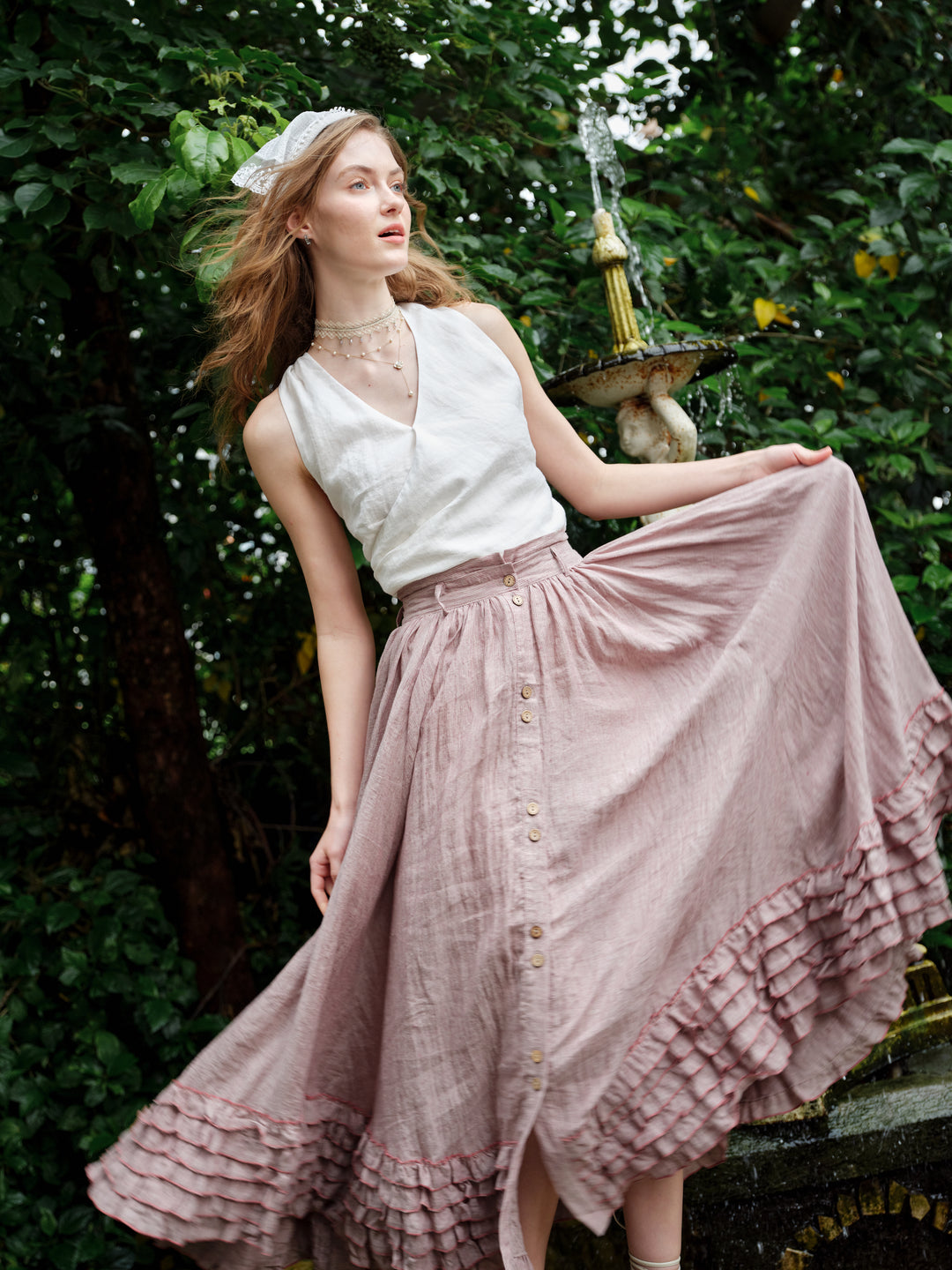 Dorothy 27 | Ruffled maxi linen skirt