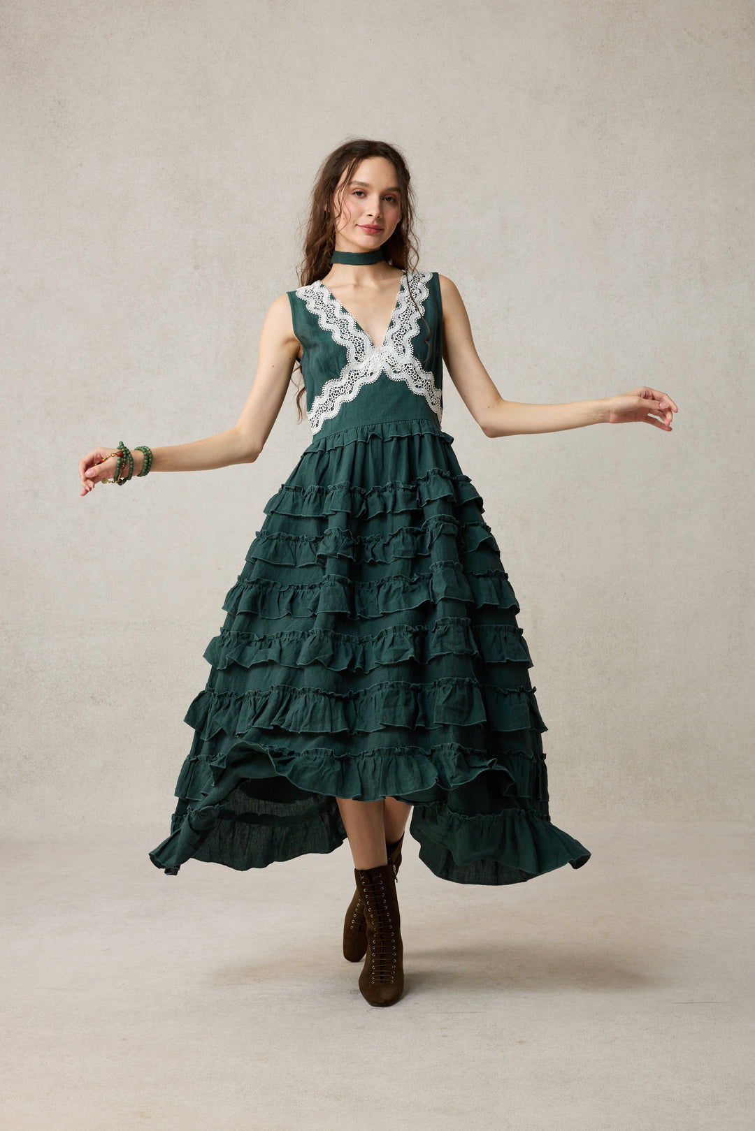 Nolita 28 |Lace & Linen Dress Gown （With Gift scarf)