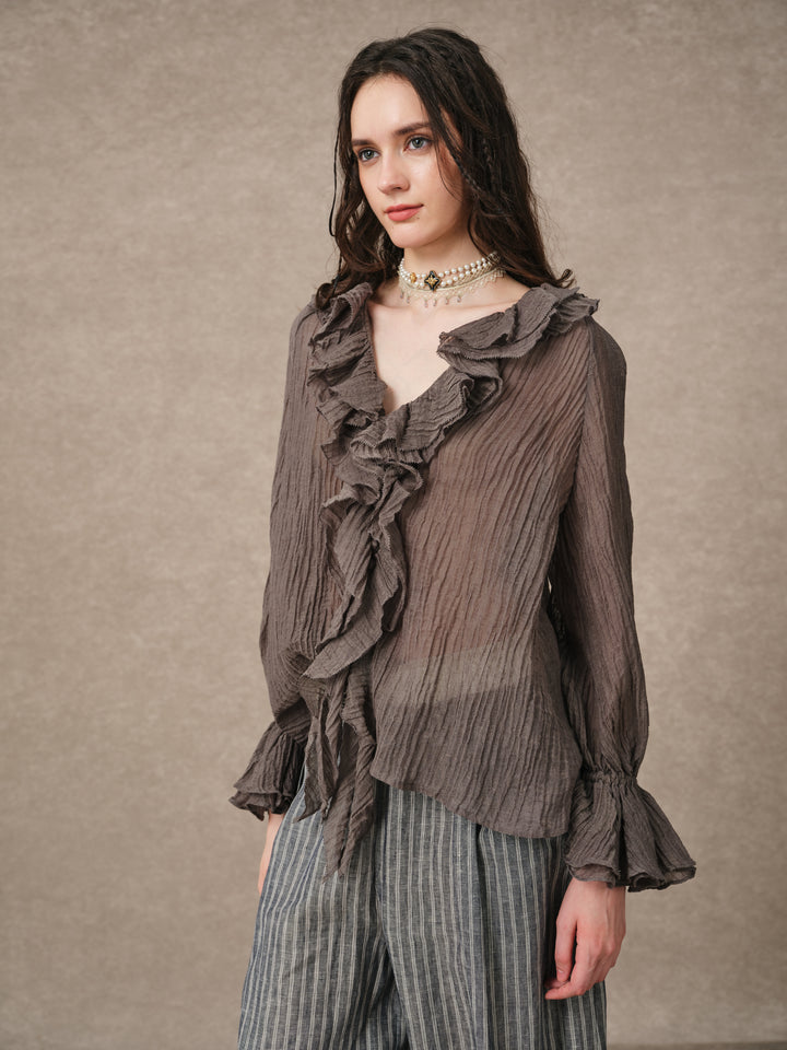 Nebula | Grey Ruffle Oversized Shirt