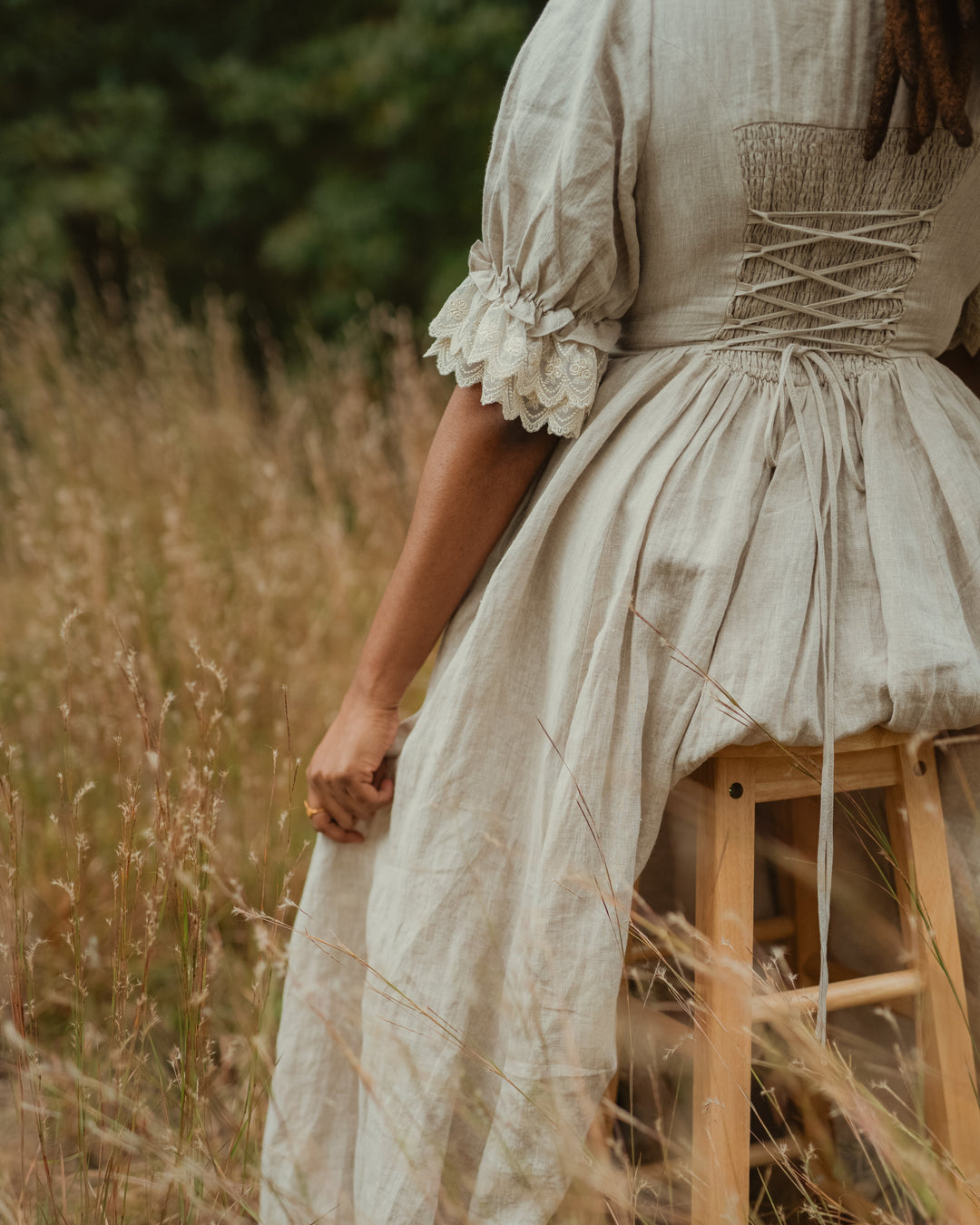 Elowen 27 Lace Linen dress gown way to wear – Linennaive