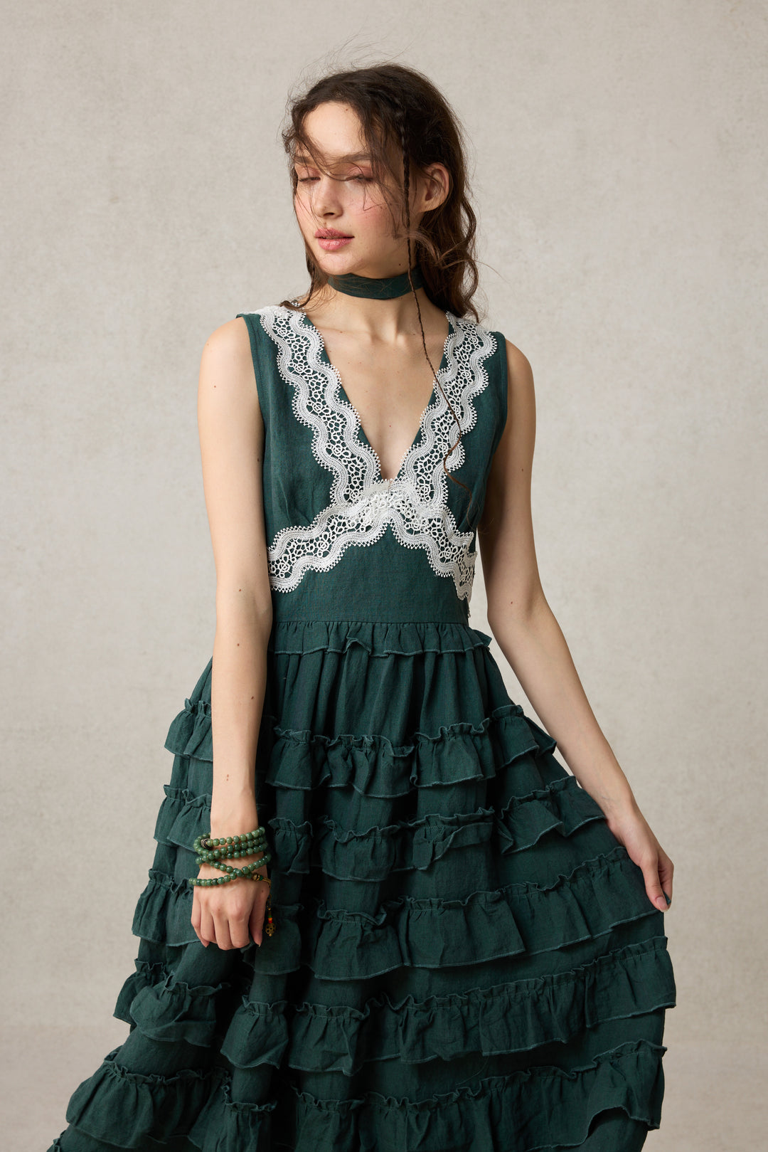 Nolita 28 |Lace & Linen Dress Gown （With Gift scarf)