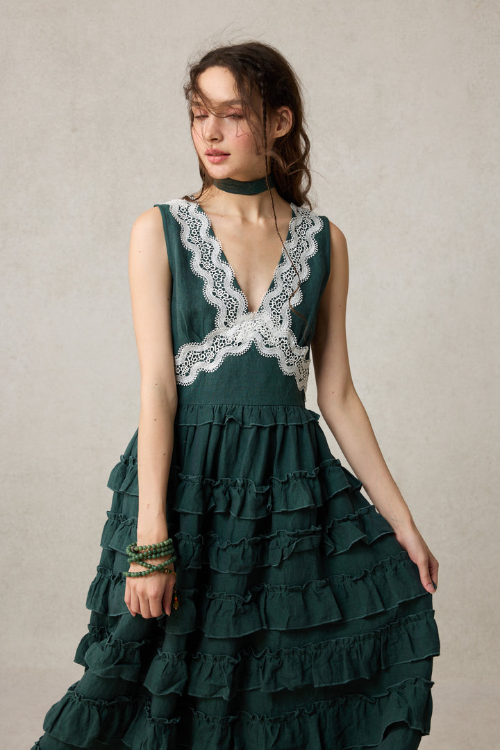 Nolita 28 |Lace & Linen Dress Gown （With Gift scarf)