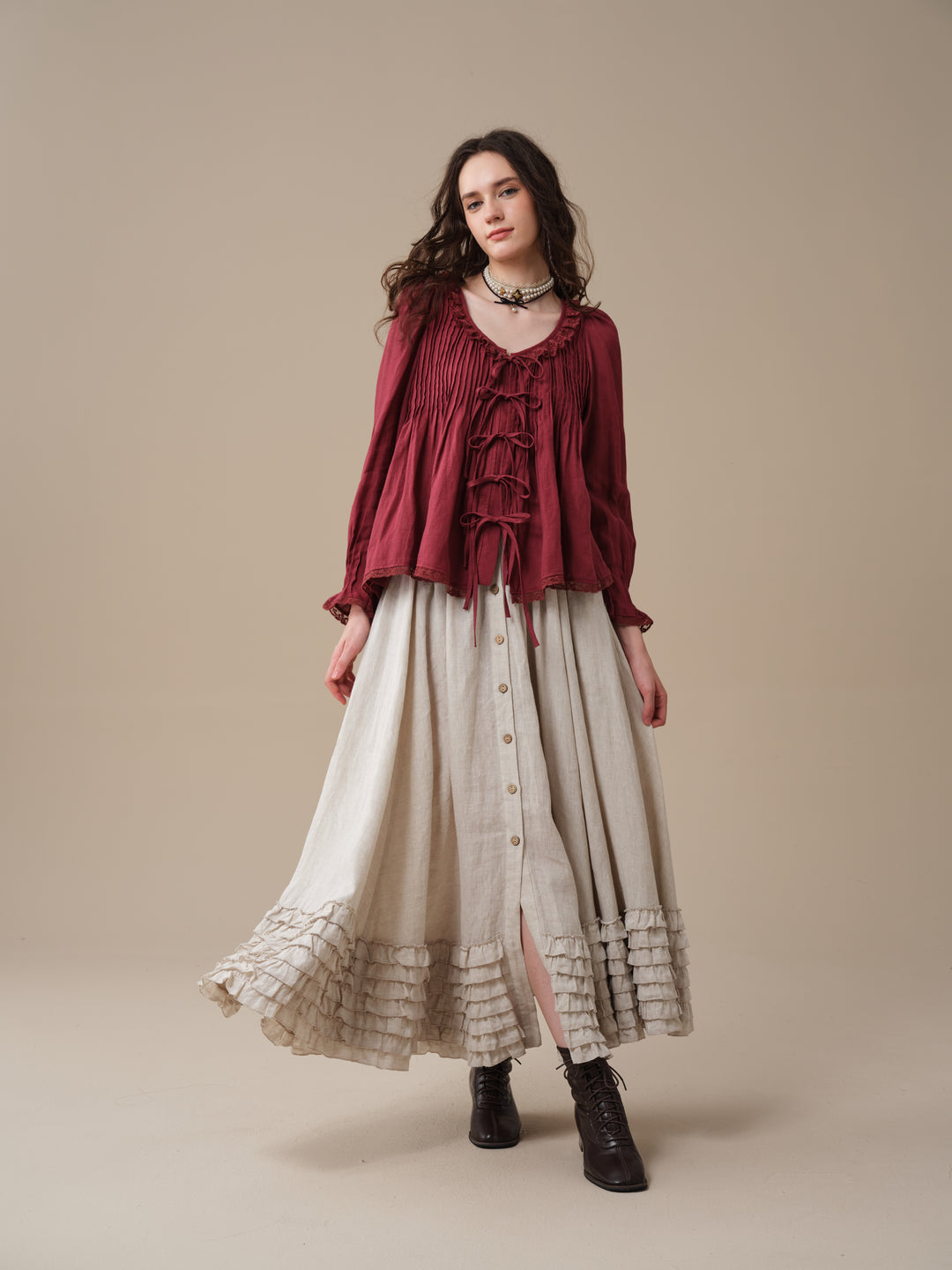 Isadora | Ruby Linen Poet Shirt