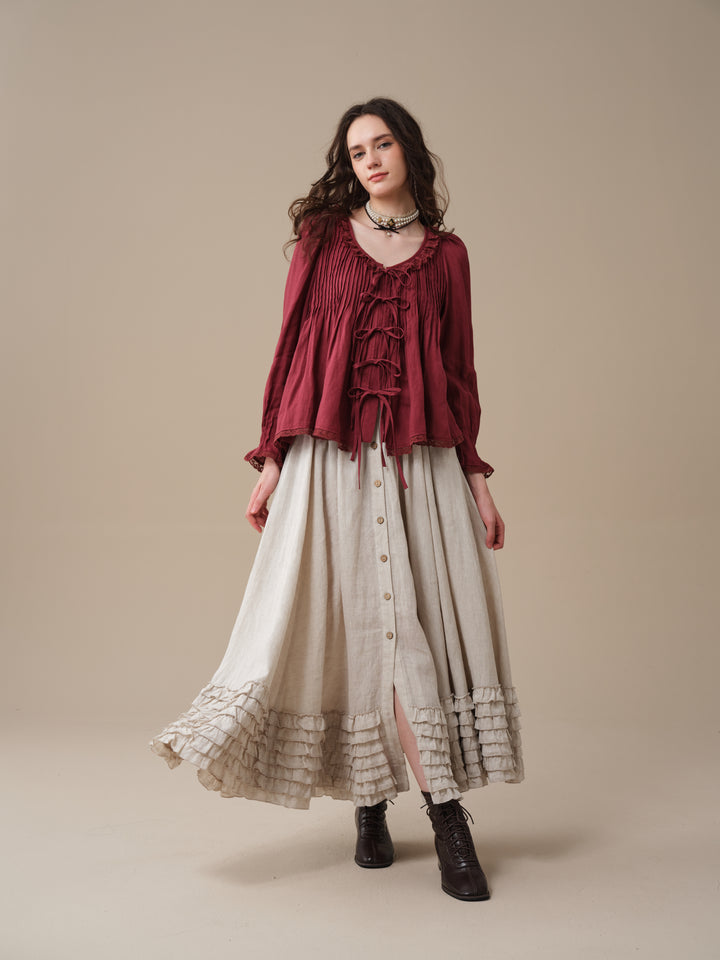 Isadora | Ruby Linen Poet Shirt