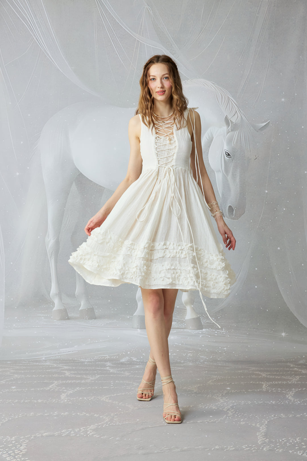 Wearable Poetry 17 | Ruffled linen dress & skirt (2 pieces) Creamy White / 2XL Wearable Poetry 17 | Ruffled linen dress & skirt (2 pieces) Creamy White / 2XL