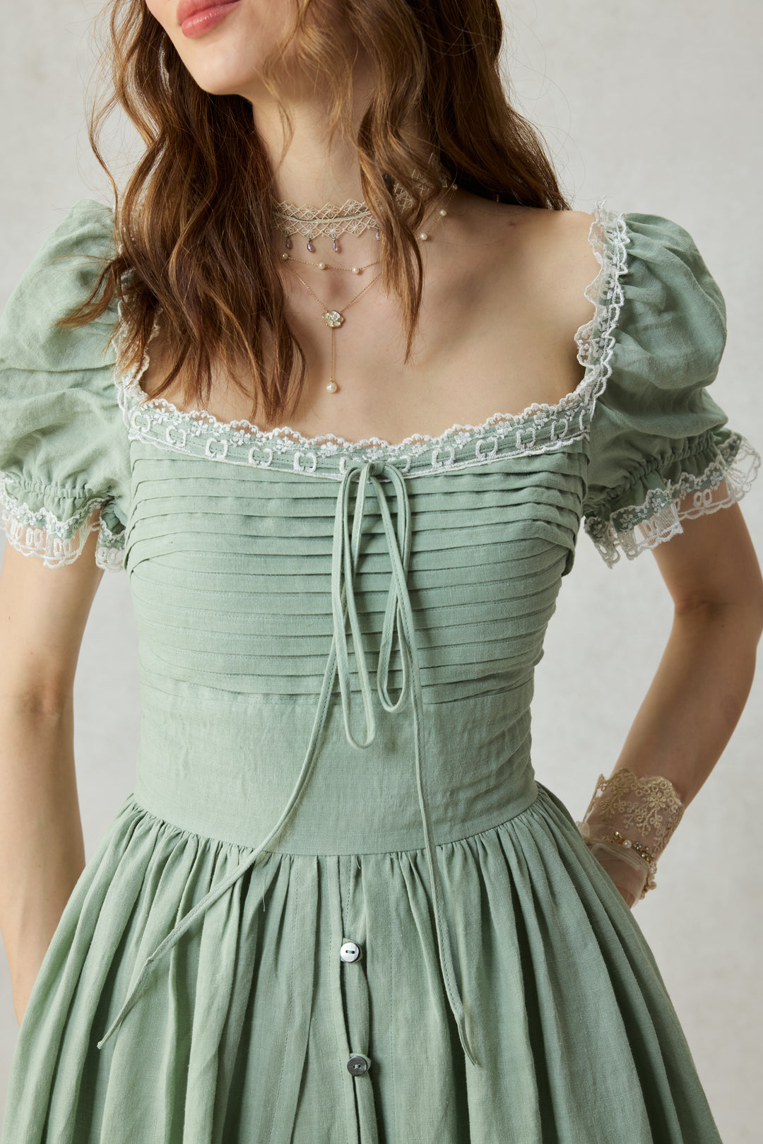 Monet Haze 26 | Fairy layered Linen Dress with pintucks