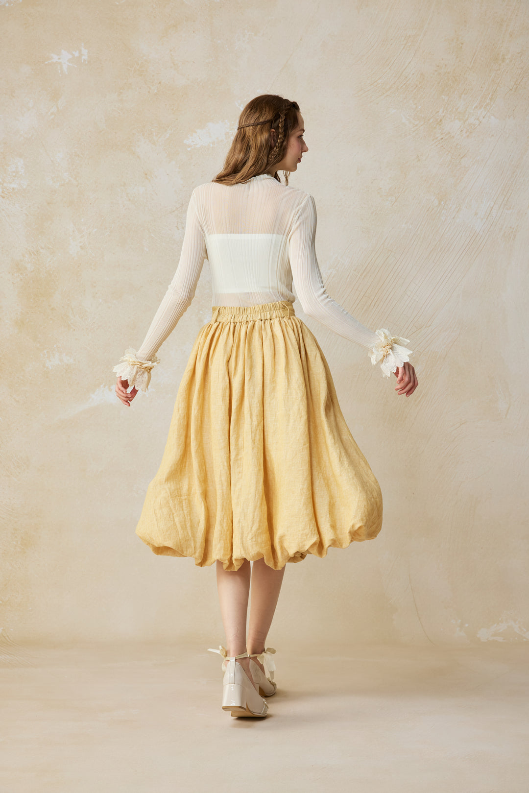 Camellia Bubble 22 | Drawstring Bubble Linen Skirt