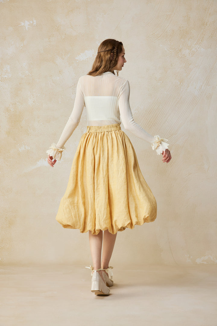 Camellia Bubble 22 | Drawstring Bubble Linen Skirt