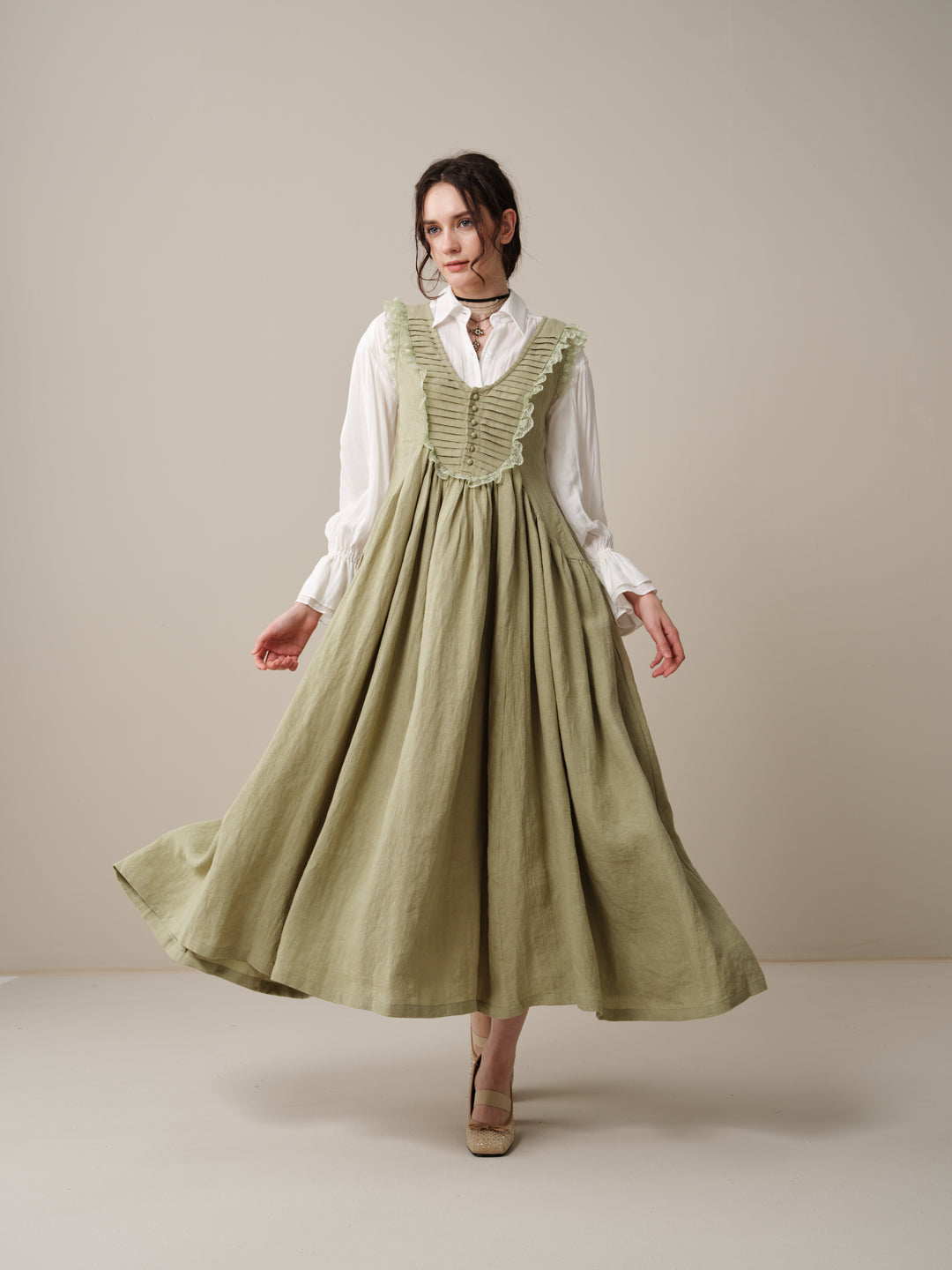 Edith 14 | Pleated Corset Linen Dress