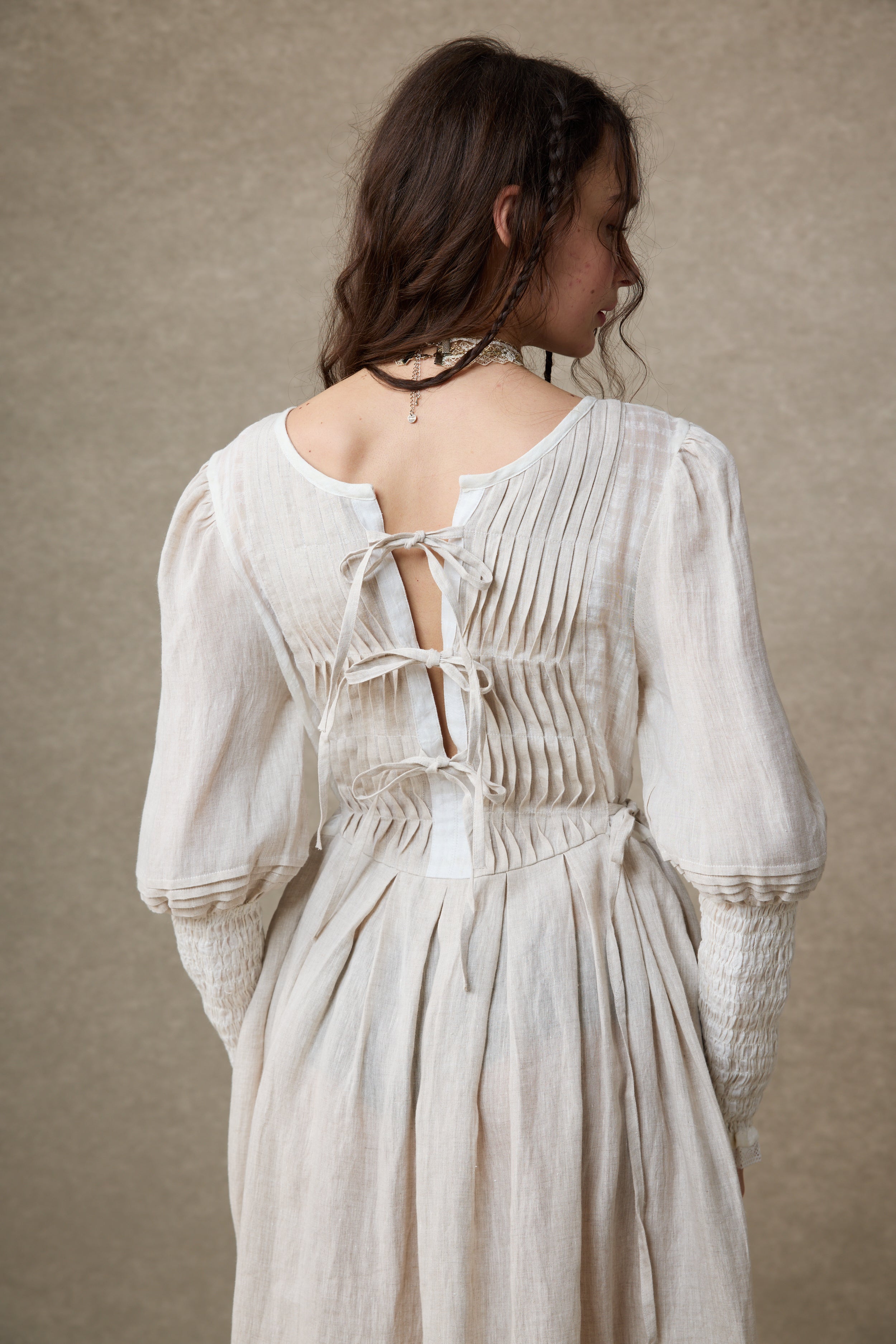 Eliana 15 | Pintucked Patchwork Linen Dress – Linennaive