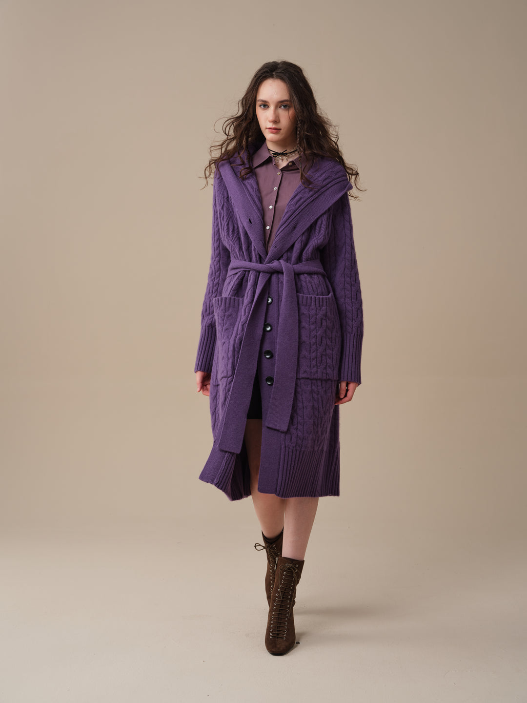 Hudson 15 | 100% wool hooded cardigan coat
