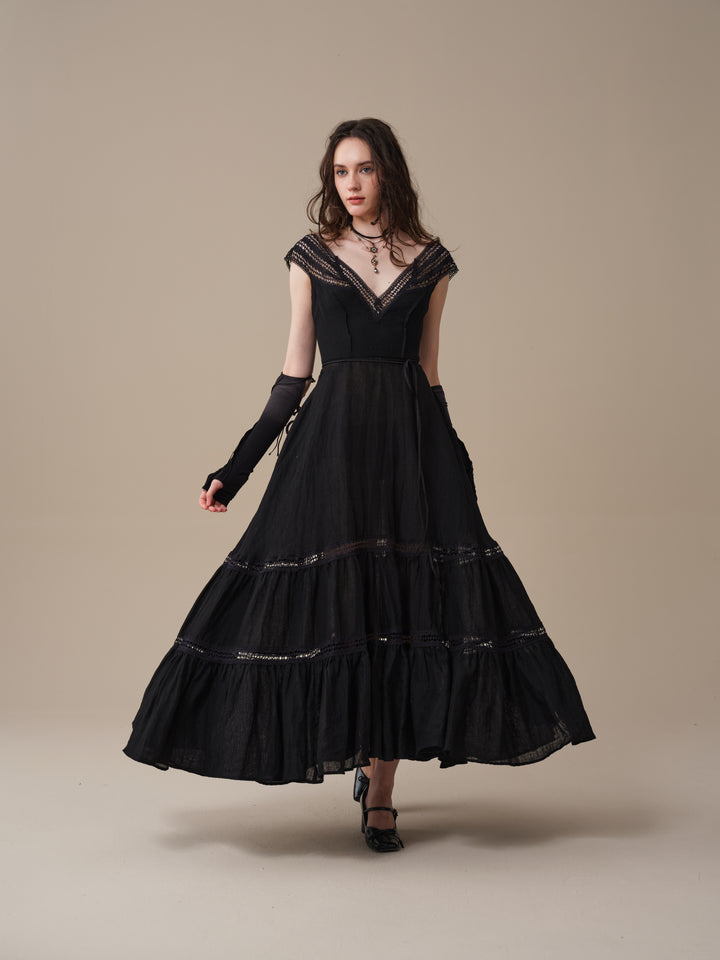 Cherry Tree 25 | Lace Linen flared dress