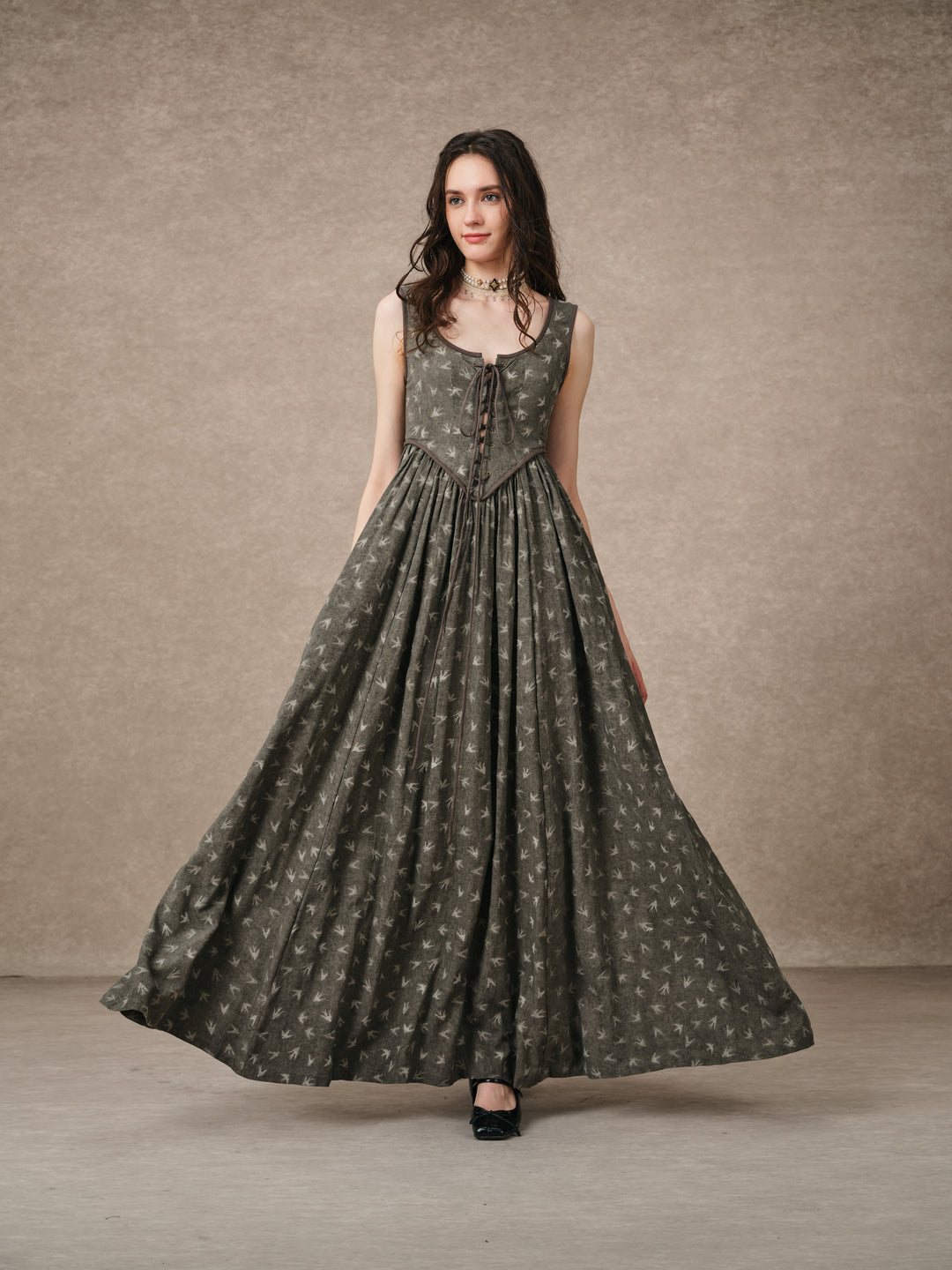 Anis 23 | Lace-up Jacquard Linen Corset Dress