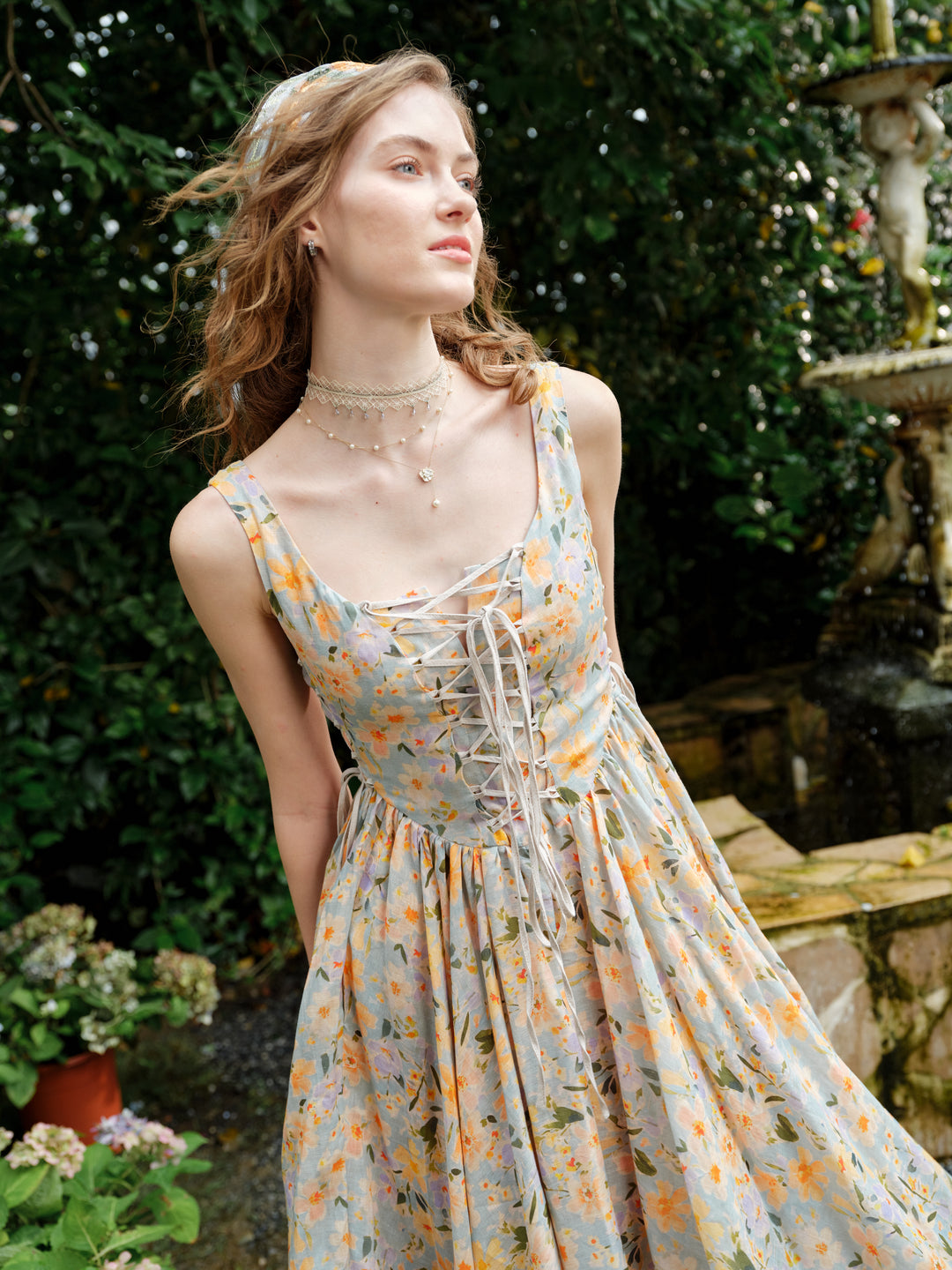 Adelia 17 | lace up daisy linen dress