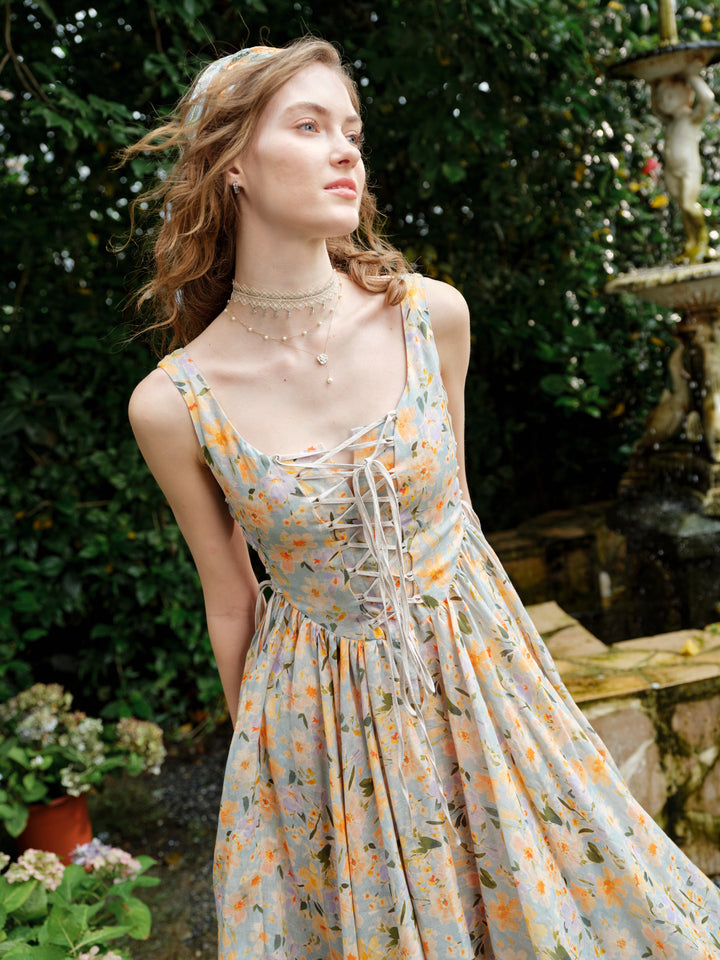 Adelia 17 | lace up daisy linen dress
