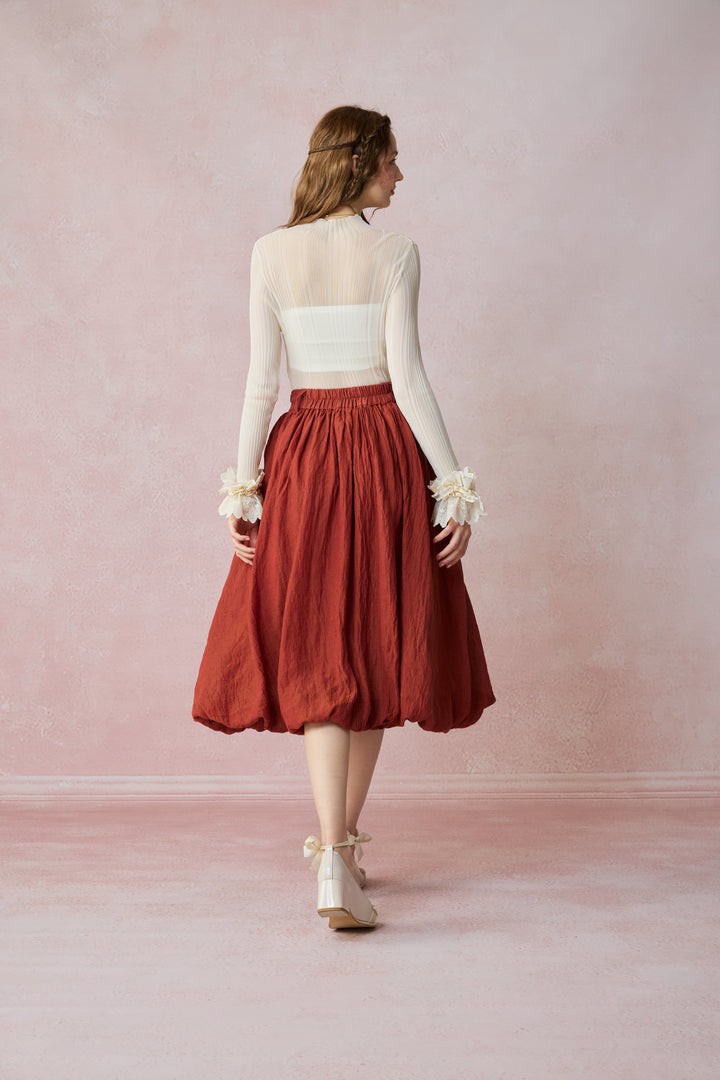 Camellia Bubble 22 | Drawstring Bubble Linen Skirt