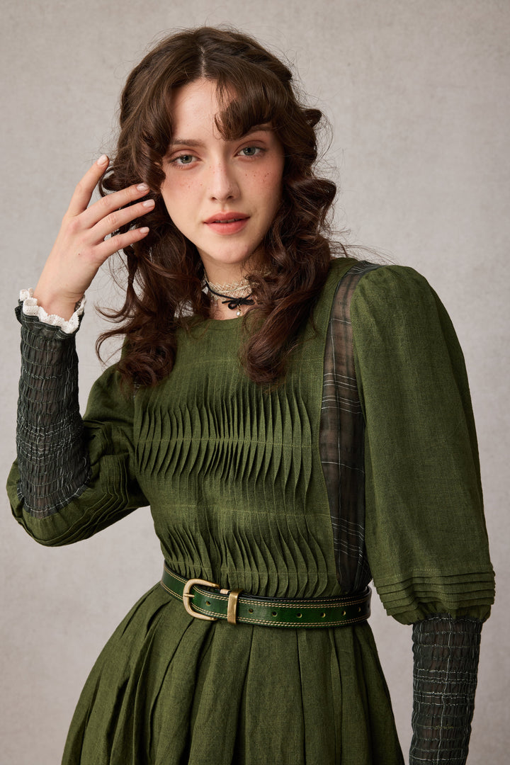 Eliana 15 | Pintucked Patchwork Linen Dress