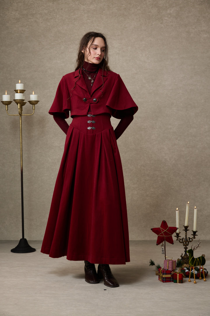 Clarise 22 |Retro Wool Skirt & Cape (2 pieces)