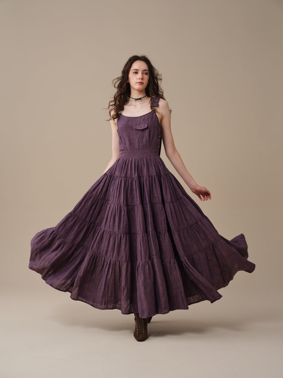 Heather 12 | Linen Apron Maxi Dress