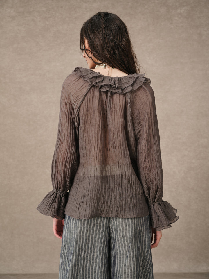 Nebula | Grey Ruffle Oversized Shirt