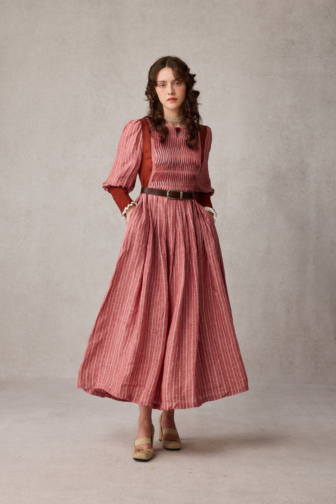Eliana 15 | Pintucked Patchwork Linen Dress