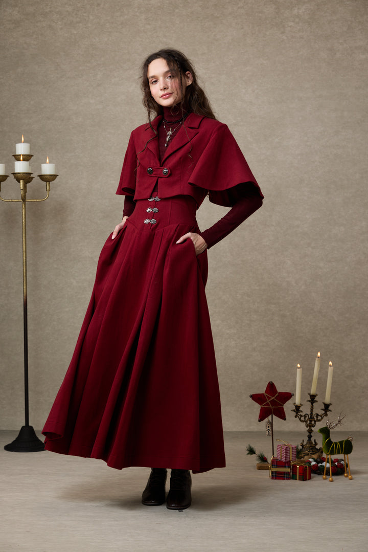 Clarise 22 |Retro Wool Skirt & Cape (2 pieces)